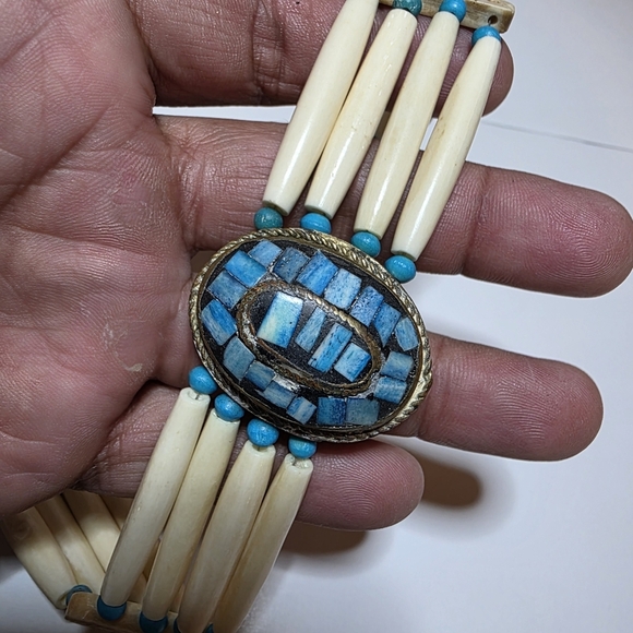 Native American Style Hair And Pipe Choker Necklace 15 Inches Long 4 Strand - Picture 2 of 8